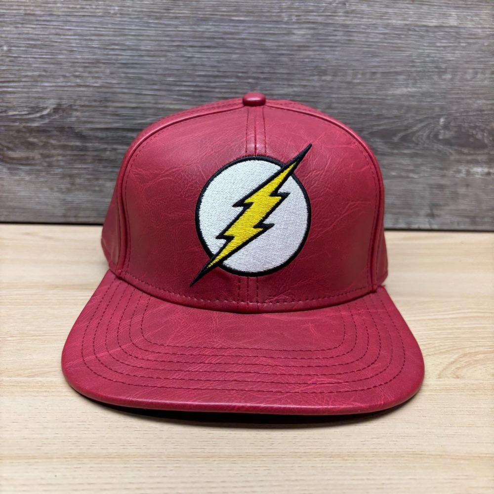 The Flash Hat Cap Snap Back Red DC Comics Superhero Justice League Pleather Logo